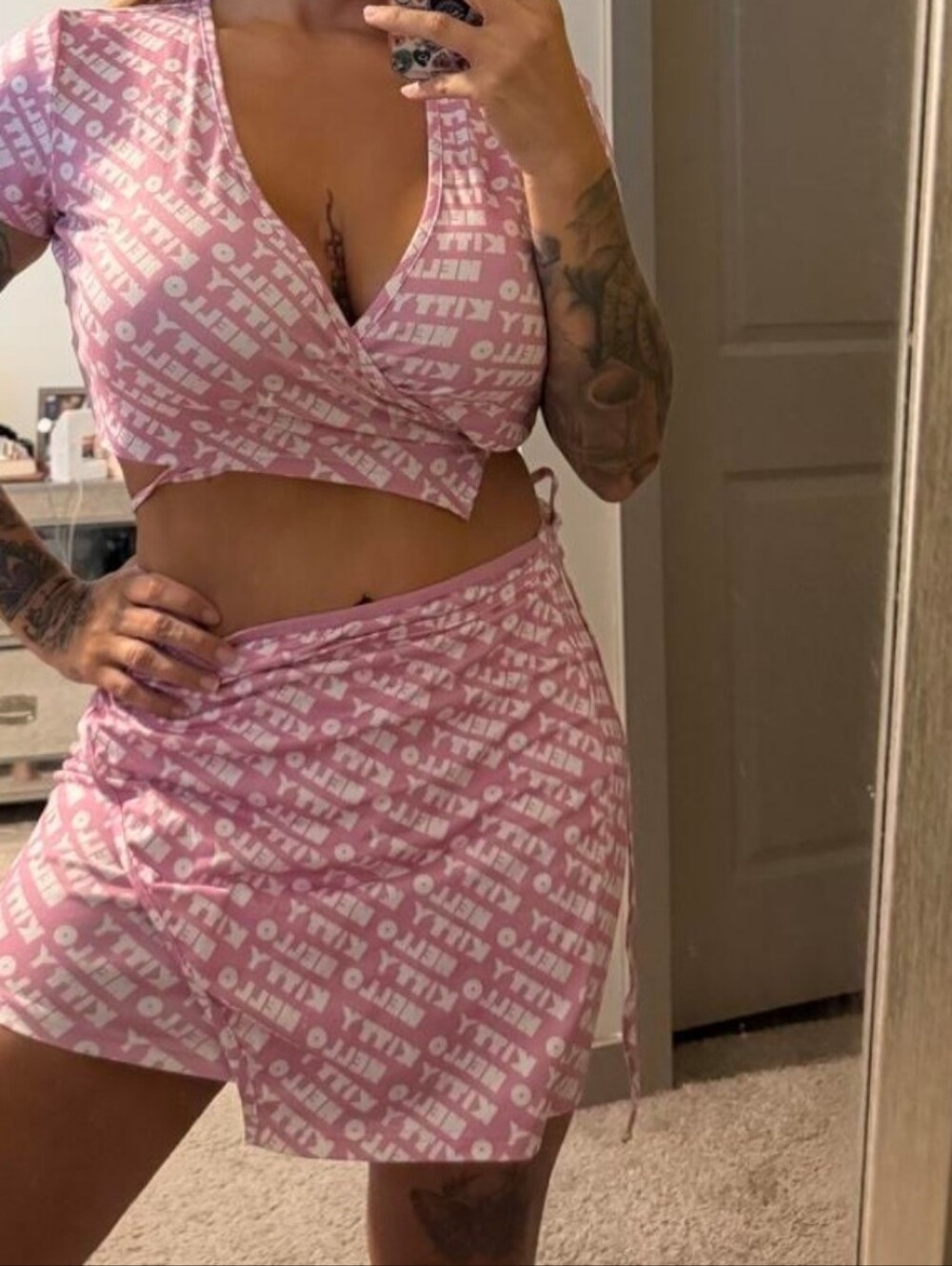 Pink Wrap Mini Skirt - Feminine Printed Skirt #hellokitty